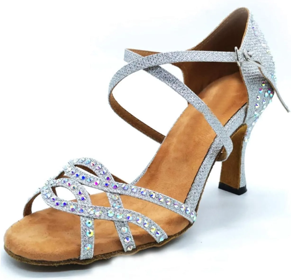 Womens Comfortable Ballroom Dance Shoes Rhinestones Pattern Wedding Sandals