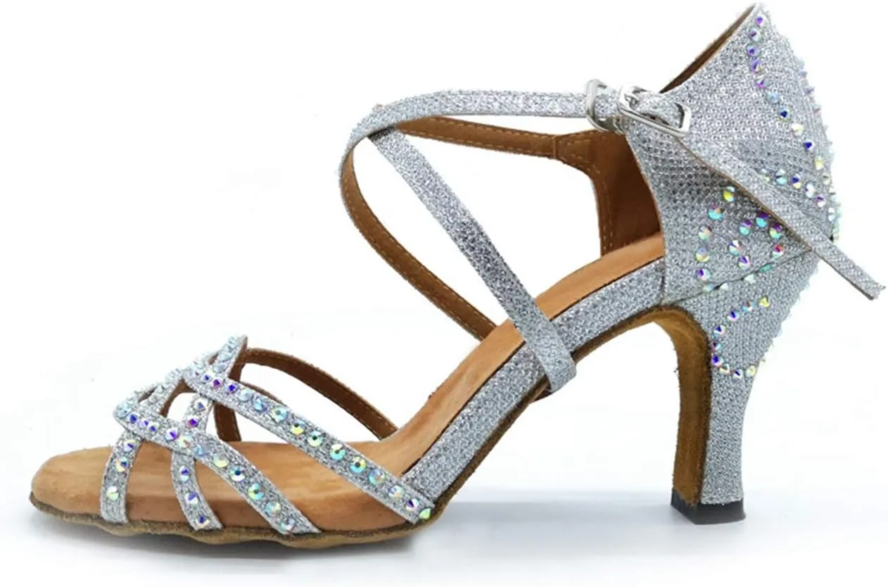 Womens Comfortable Ballroom Dance Shoes Rhinestones Pattern Wedding Sandals