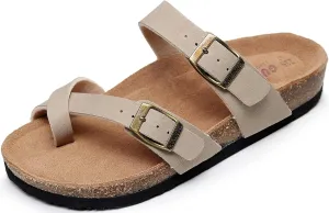 Women's Cork Footbed Slide Sandals With Arch Support,Comfortable Summer Beach Sandals For Women Girls Ladies