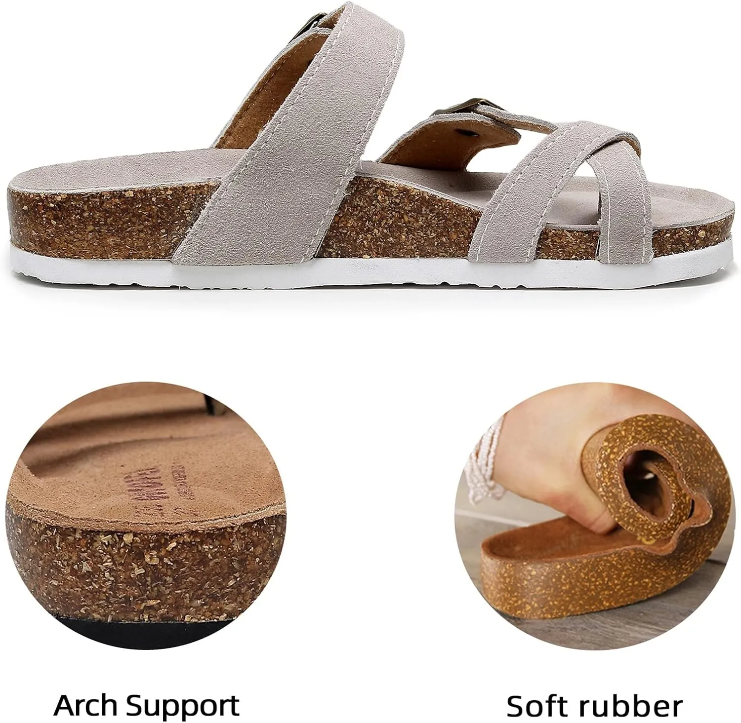 Women's Cork Footbed Slide Sandals With Arch Support,Comfortable Summer Beach Sandals For Women Girls Ladies