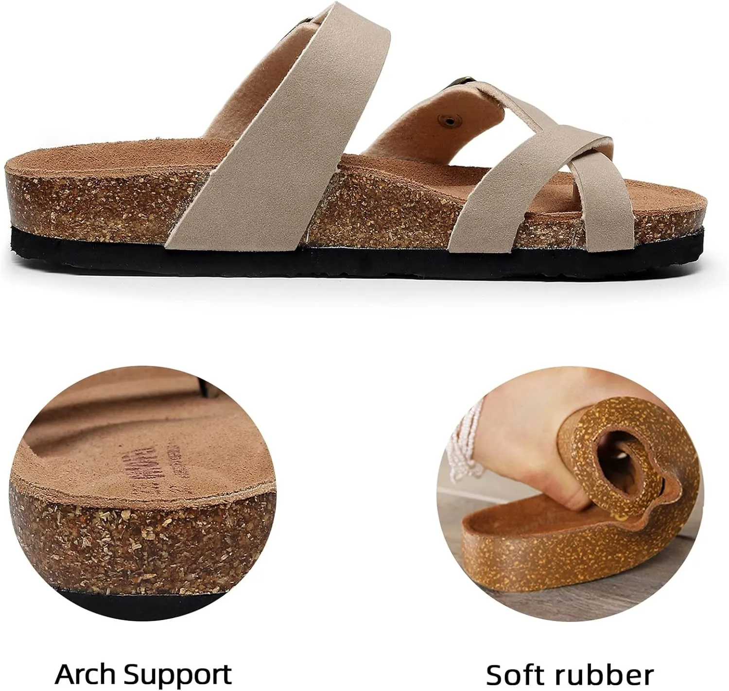 Women's Cork Footbed Slide Sandals With Arch Support,Comfortable Summer Beach Sandals For Women Girls Ladies
