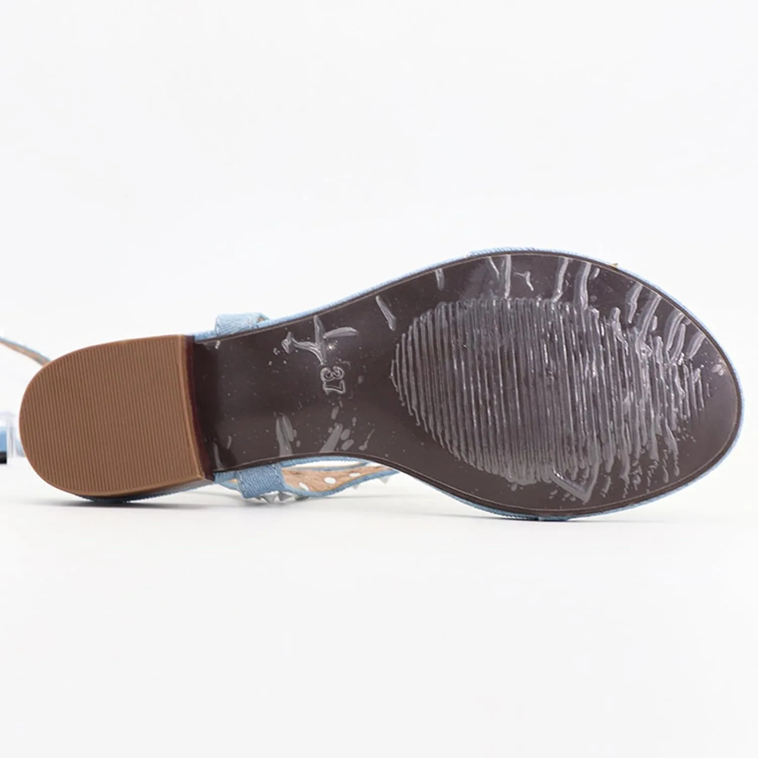 Women's Denim Flip-Flops with Rivets Summer Bohemian Clip Toe Thong Sandals - Adjustable Casual Beach Sandals