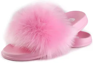 Women's Faux Fur Slides, Open Toe Cute Fur Slippers, Indoor or Outdoor Comfortable Furry Slide Sandals With Fluffy Fur