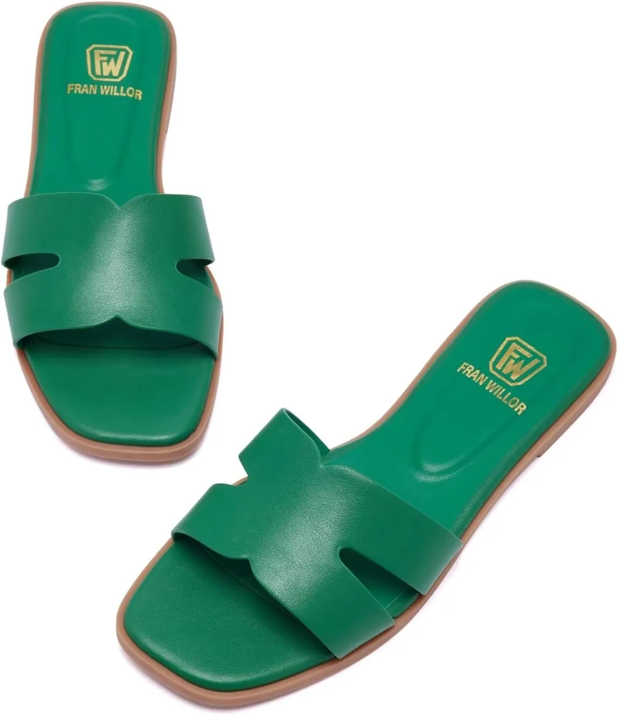 Women's Flat Sandals Dressy Comfortable Slide Sandals Fashion Square Open Toe Slip On Beach Sandals for Summer