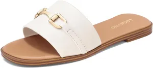 Womens Flat Sandals Dressy Square Open Toe Summer Slides Sandals Slip on Comfortable Leather Sandals for Women