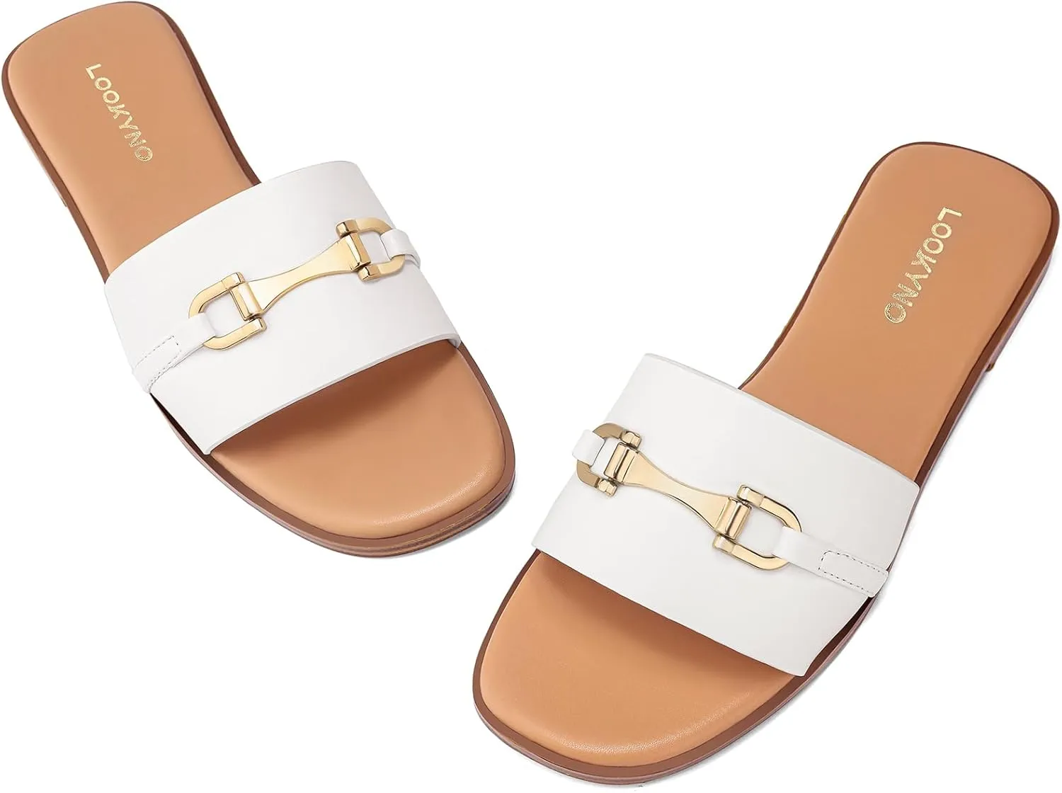 Womens Flat Sandals Dressy Square Open Toe Summer Slides Sandals Slip on Comfortable Leather Sandals for Women