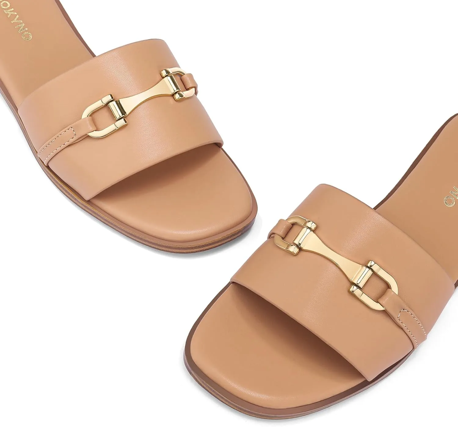 Womens Flat Sandals Dressy Square Open Toe Summer Slides Sandals Slip on Comfortable Leather Sandals for Women