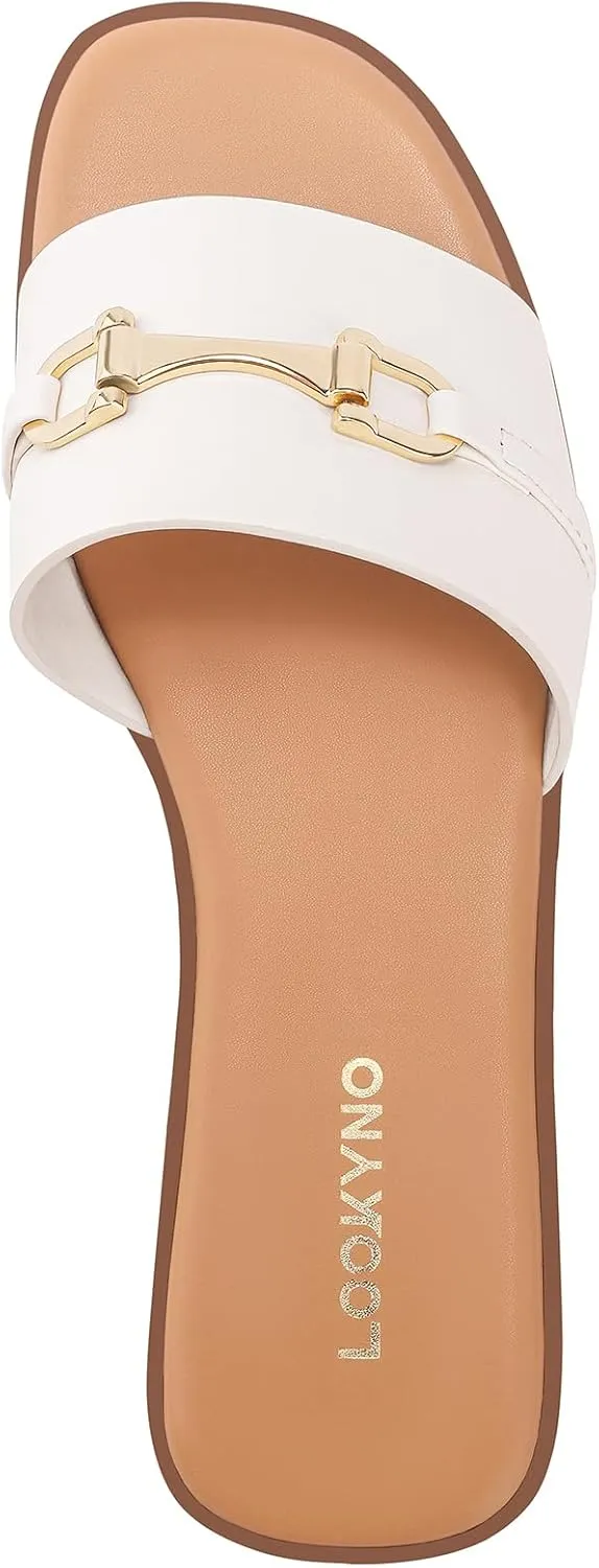 Womens Flat Sandals Dressy Square Open Toe Summer Slides Sandals Slip on Comfortable Leather Sandals for Women