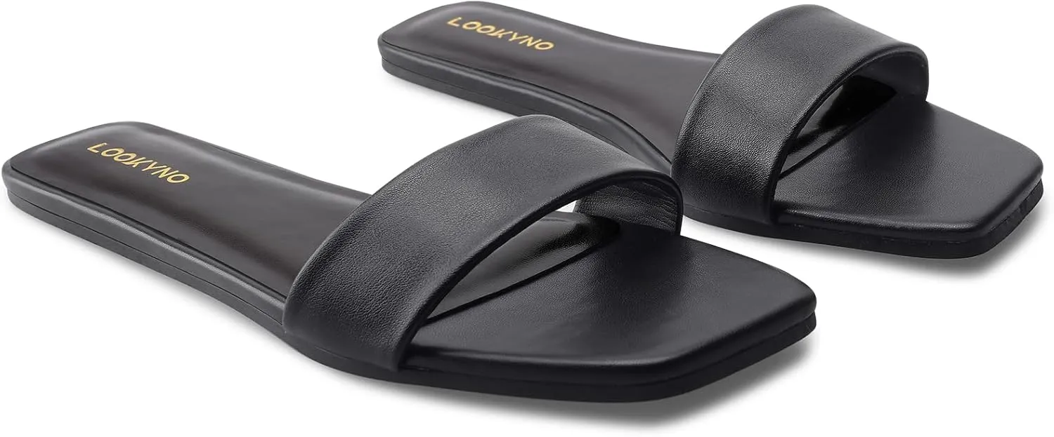 Women's Flat Sandals Square Fashion Basic Sandals Slides Comfortable Slip On Summer for Slippers Casual Peep Toe Beach