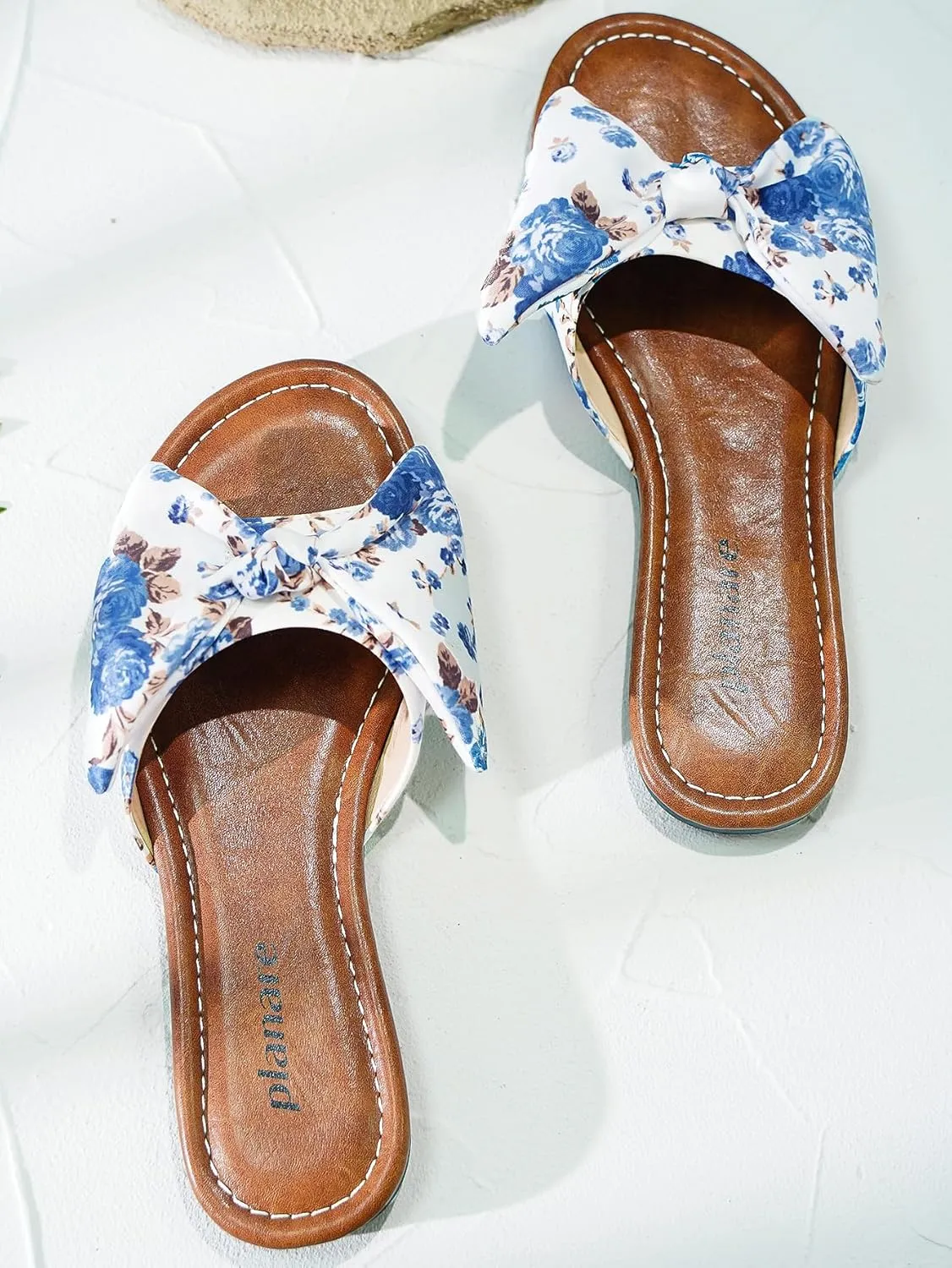Women's Flat Slide Sandals with Floral Bow, Comfortable Casual Summer Flat Sandals, Open Toe Slide Slippers for Beach, Vacation & Everyday Wear