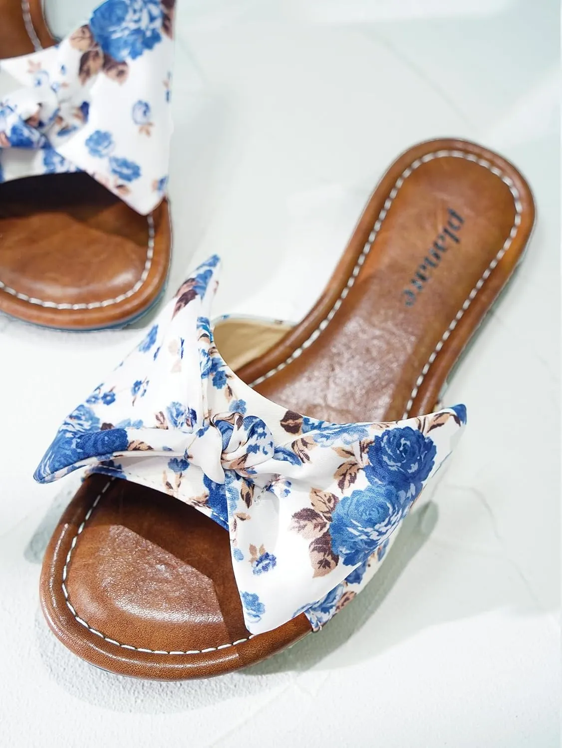 Women's Flat Slide Sandals with Floral Bow, Comfortable Casual Summer Flat Sandals, Open Toe Slide Slippers for Beach, Vacation & Everyday Wear