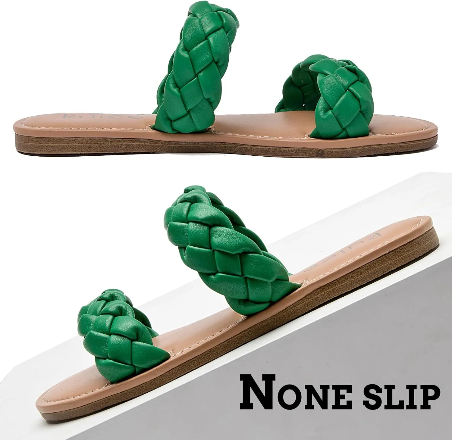 Women's Flat Slides Sandals, Summer Slippers Comfortable Braided Strap Round Open Toe Casual Beach Shoes for Women.