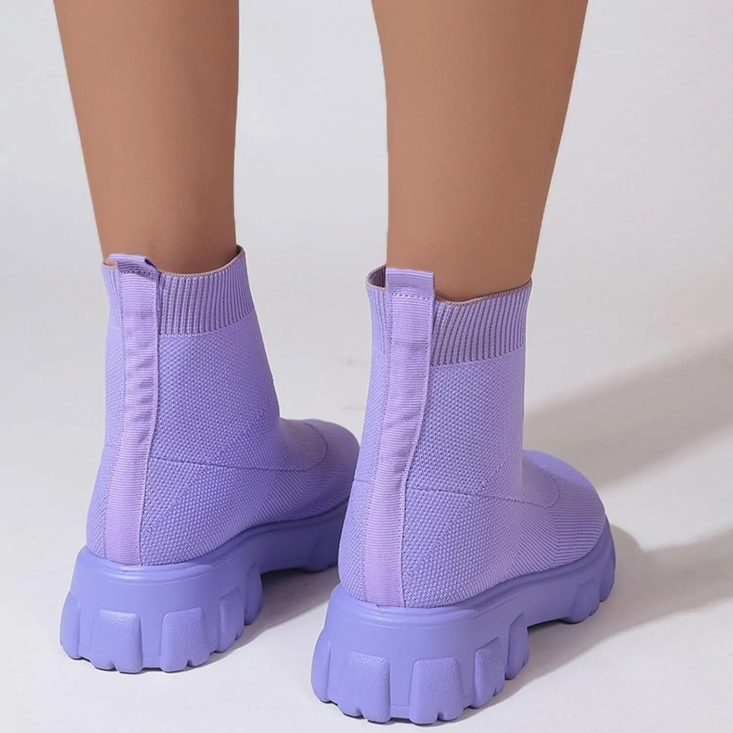 Women's Knit Sock Chelsea Boots Fashion Slip on Platform Ankle Boots Stretch Mesh Lug Sole Chunky Slip On Booties