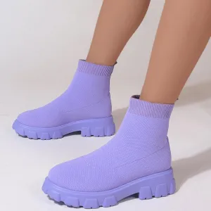Women's Knit Sock Chelsea Boots Fashion Slip on Platform Ankle Boots Stretch Mesh Lug Sole Chunky Slip On Booties