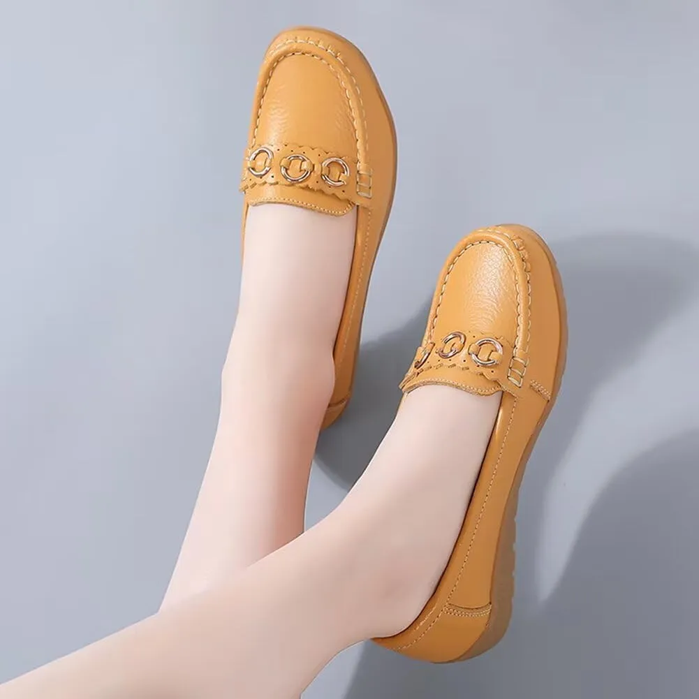 Women's Leather Classic Wedge Moccasins Slip-Ons Casual Walking Driving Shoes