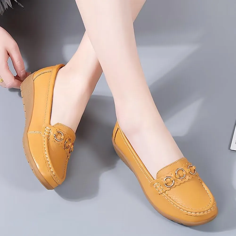 Women's Leather Classic Wedge Moccasins Slip-Ons Casual Walking Driving Shoes