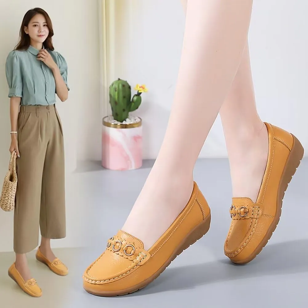 Women's Leather Classic Wedge Moccasins Slip-Ons Casual Walking Driving Shoes