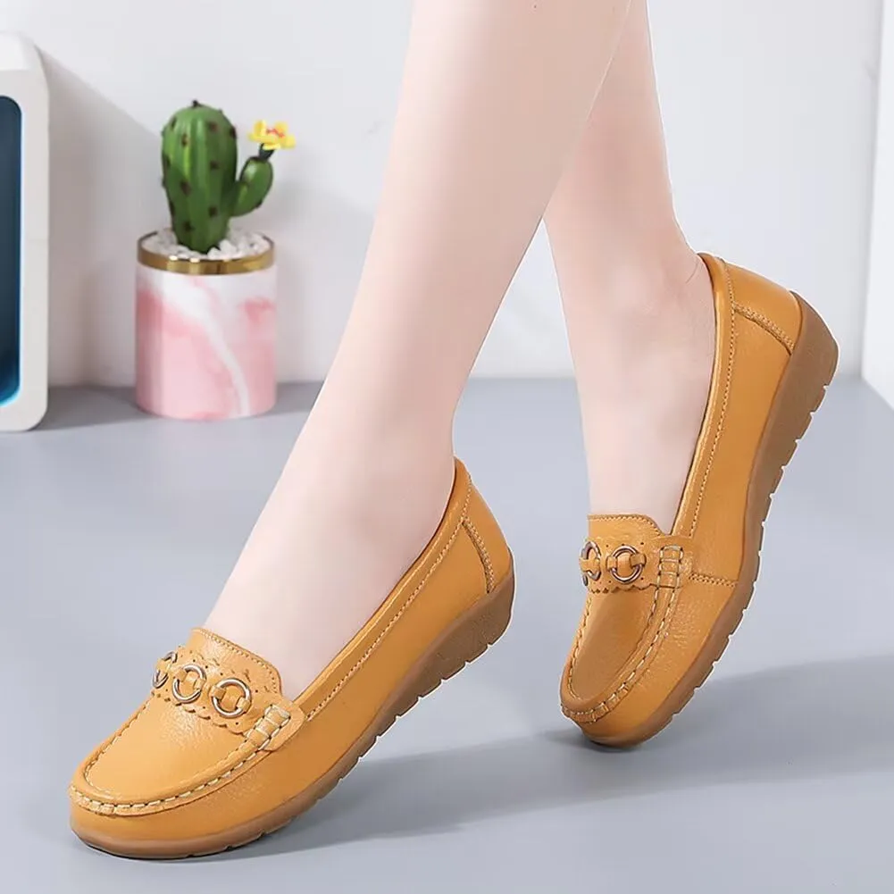 Women's Leather Classic Wedge Moccasins Slip-Ons Casual Walking Driving Shoes