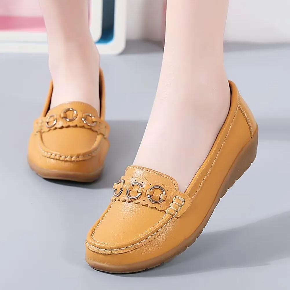 Women's Leather Classic Wedge Moccasins Slip-Ons Casual Walking Driving Shoes