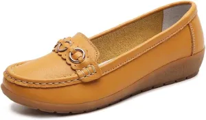 Women's Leather Classic Wedge Moccasins Slip-Ons Casual Walking Driving Shoes