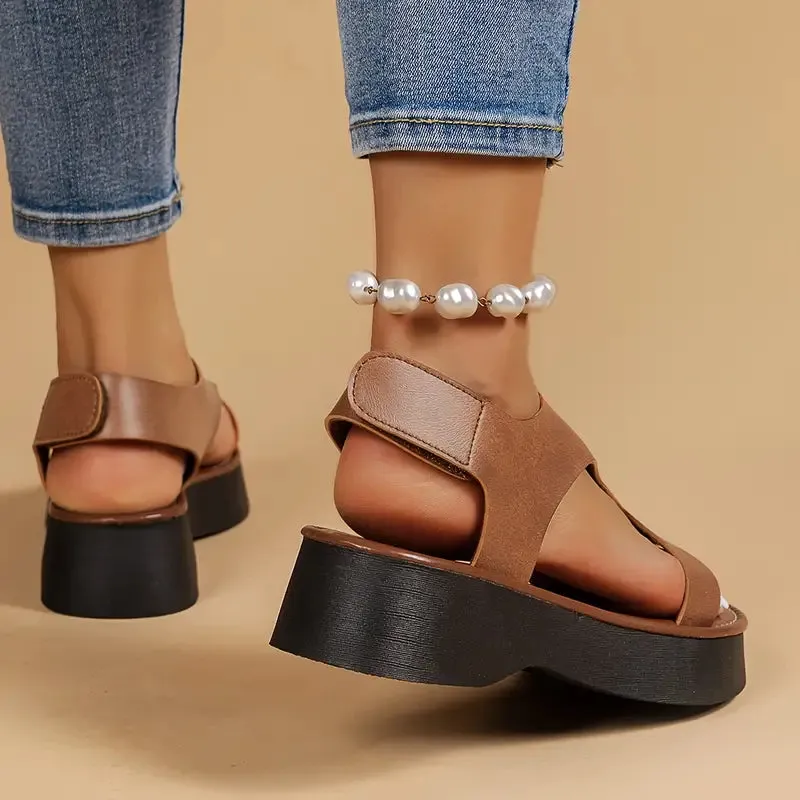 WOMEN'S LEATHER PLATFORM WEDGE ORTHOPEDIC SANDALS