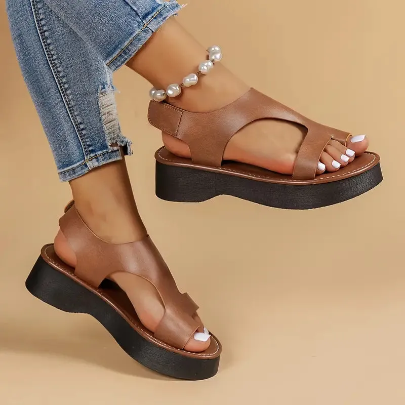 WOMEN'S LEATHER PLATFORM WEDGE ORTHOPEDIC SANDALS