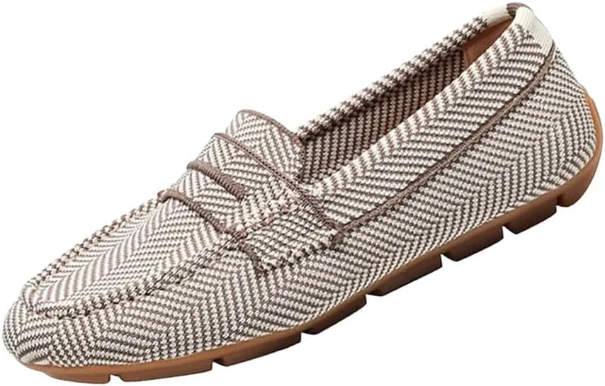 Women’s Lightweight Knit Loafers Driving Loafer, Slip On Flat Boat Shoes Flat Bottom Breathable Loafer Shoes