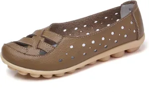 Womens Loafers Comfortable Dressy Slip-On Leather Flats Shoes Comfort Casual Walking Driving Flats Loafers Hollow Out Breathable Vacation Sandals for Women