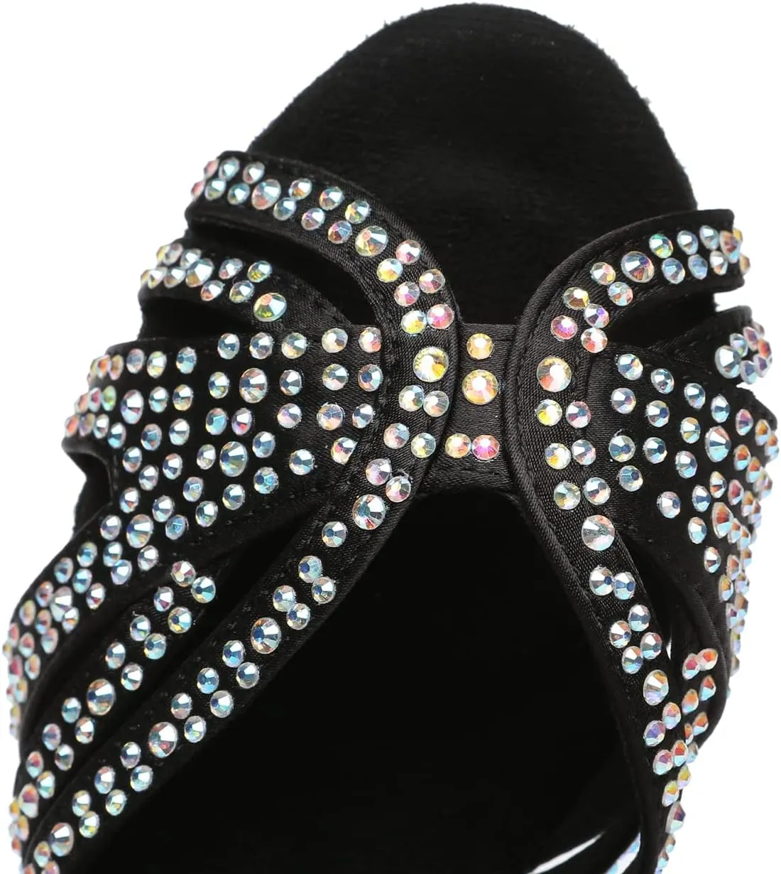 Womens Low High Heel Dance Shoes with Rhinestones Comfortable Wedding Evening Sandals