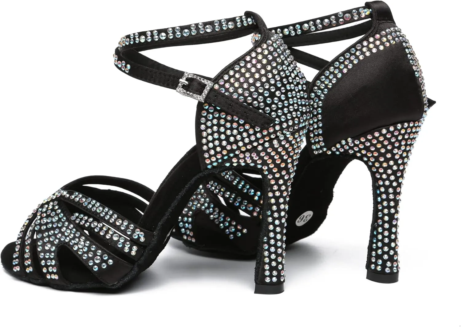 Womens Low High Heel Dance Shoes with Rhinestones Comfortable Wedding Evening Sandals
