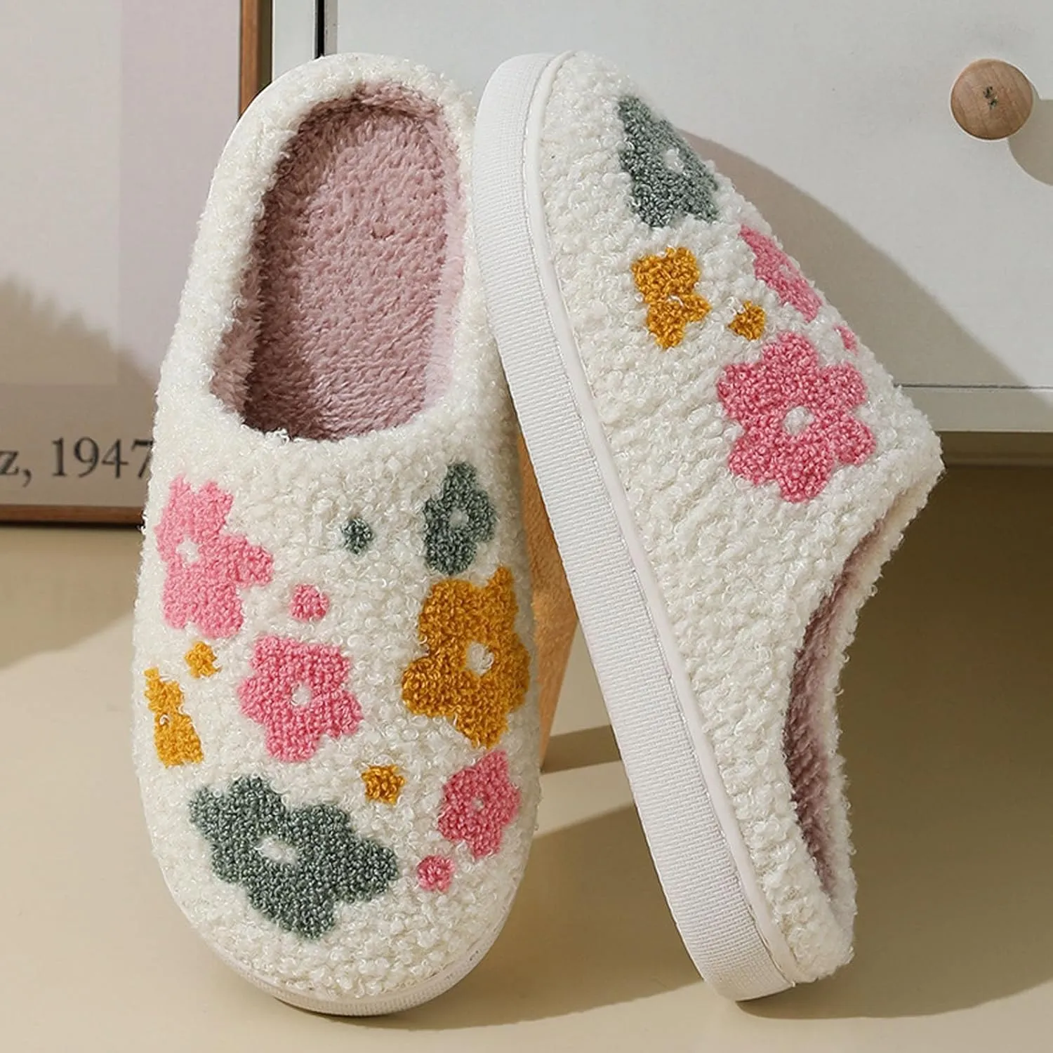 Womens Mens Slip on House Slippers Memory Foam Slippers Scuff Outdoor Indoor Warm Plush Bedroom Shoes