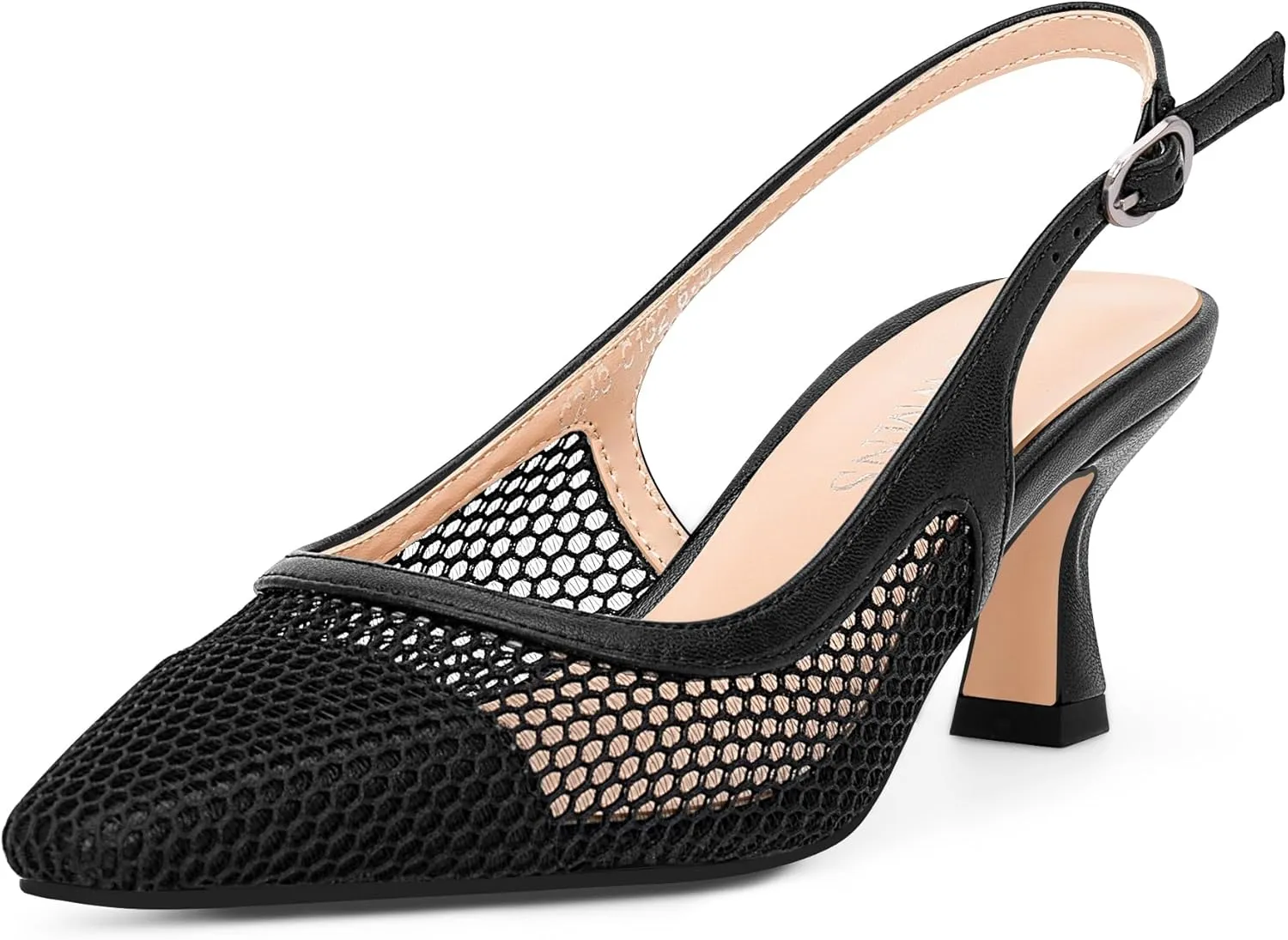 Women's Mesh Slingback Kitten Heel Pumps Closed Square Toe Slip-On Comfortable Dress Shoes
