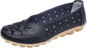 Women's Orthopedic Breathable Leather Loafers Hollow Cutout Comfortable Soft Flats Slip On Sandals for Summer Cowhide Leather Casual Shoes