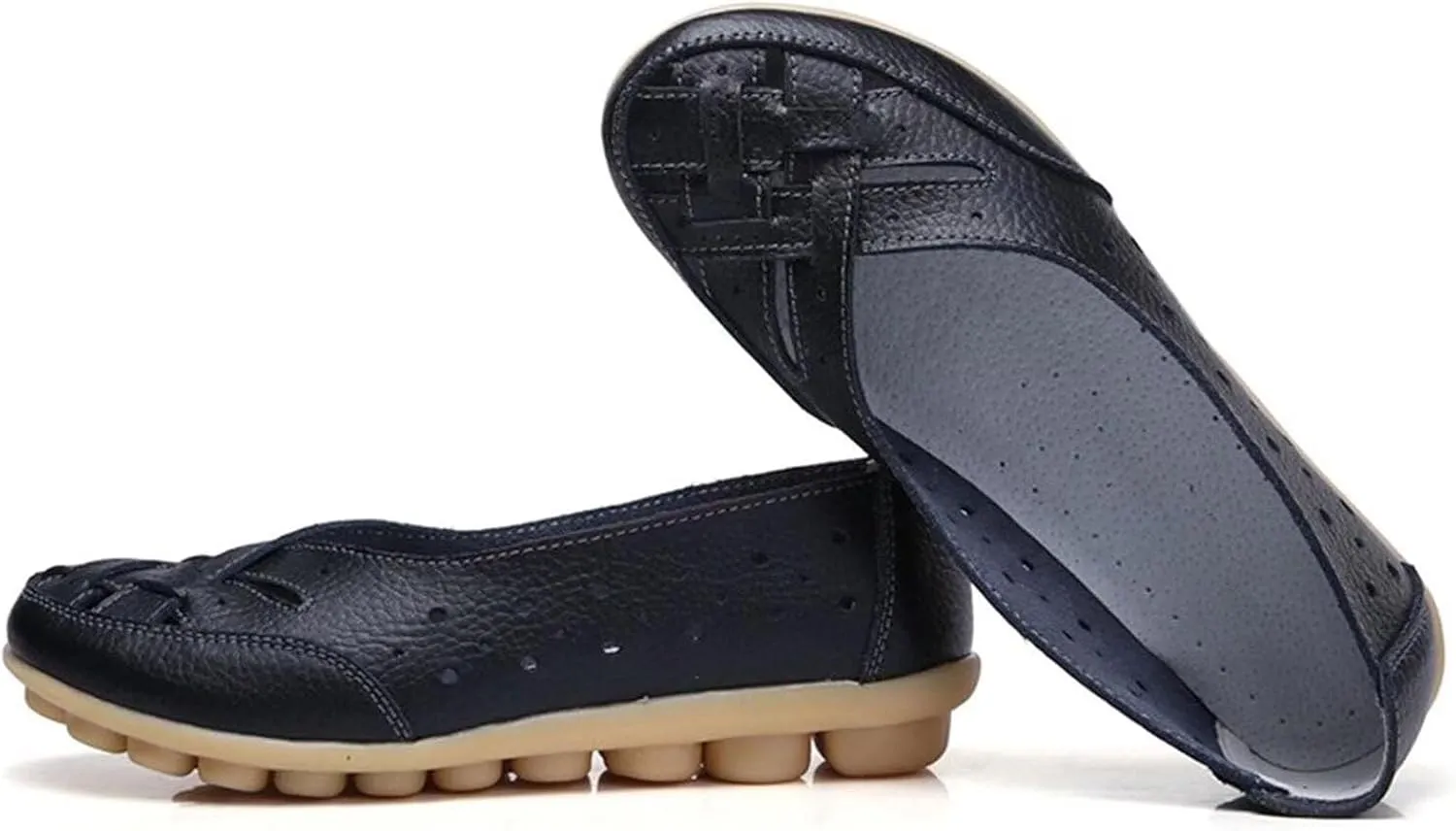 Women's Orthopedic Breathable Leather Loafers Hollow Cutout Comfortable Soft Flats Slip On Sandals for Summer Cowhide Leather Casual Shoes