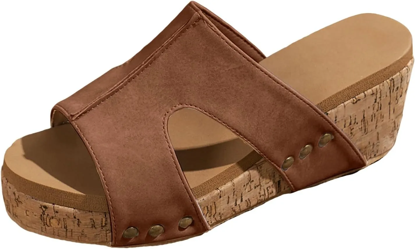 Women's Platform Wedge Sandals Open Toe Slip On Slides Cork Heeled Cutout Comfortable Slide Sandals Casual Dressy Summer Shoes