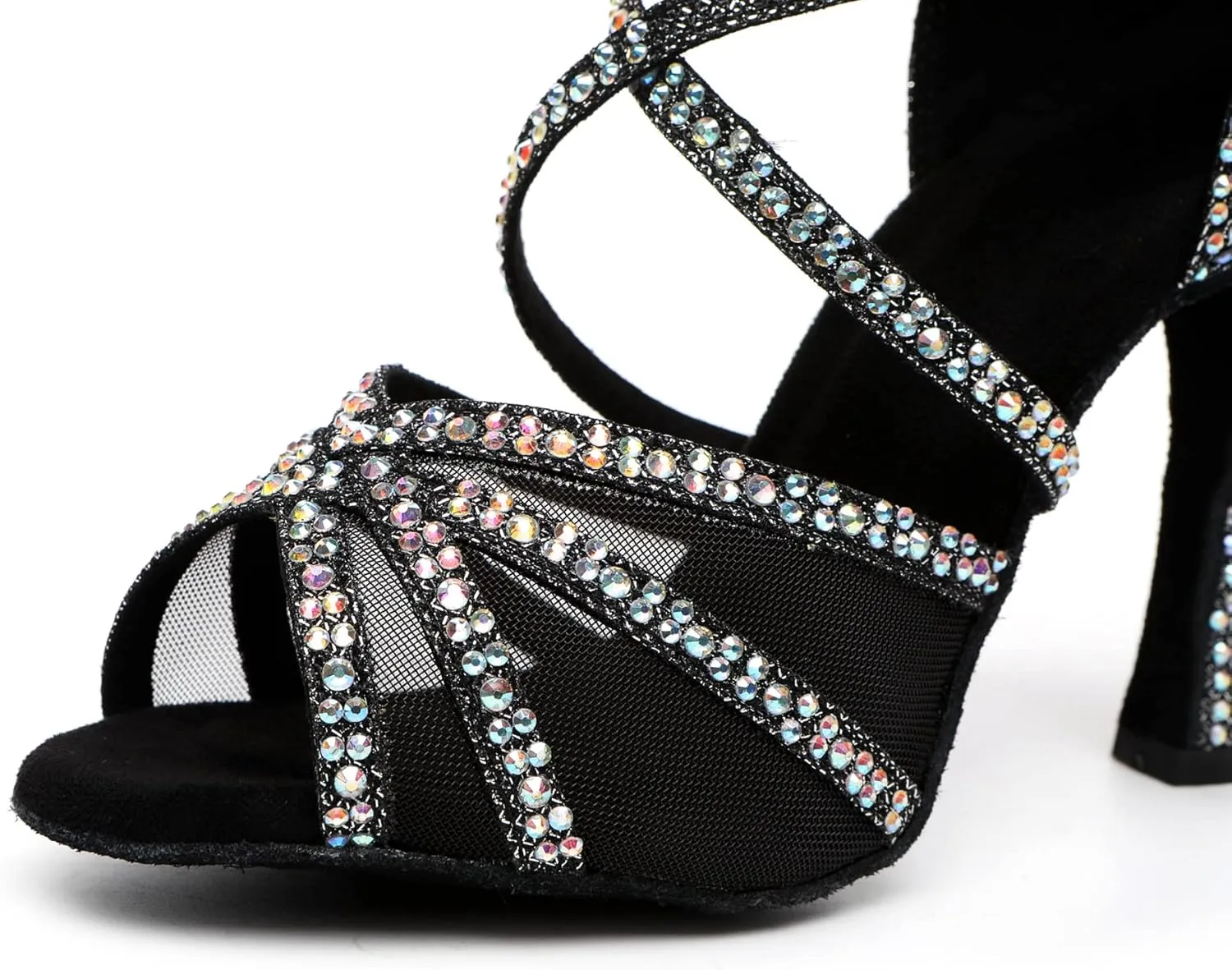 Womens Professional Dancing Shoes with Rhinestones Mesh Elegant Wedding Formal Sandals