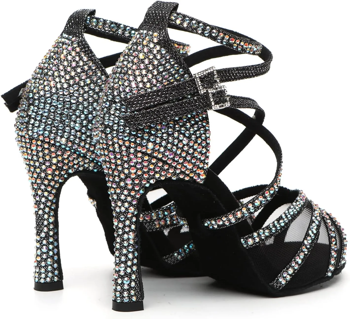 Womens Professional Dancing Shoes with Rhinestones Mesh Elegant Wedding Formal Sandals