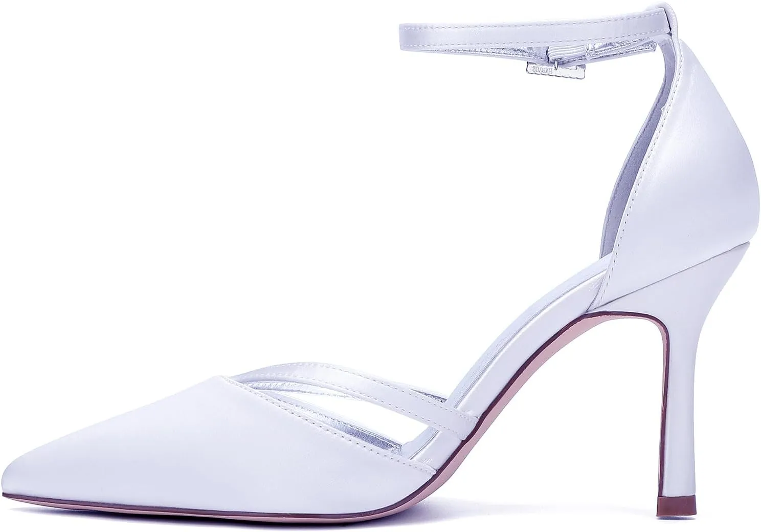Womens Pumps for Bride Shoes Closed Toe Stiletto High Heels Wedding Pointed Toe Shoes Ankle Strap Satin Breathable Pointy Toe Sandals