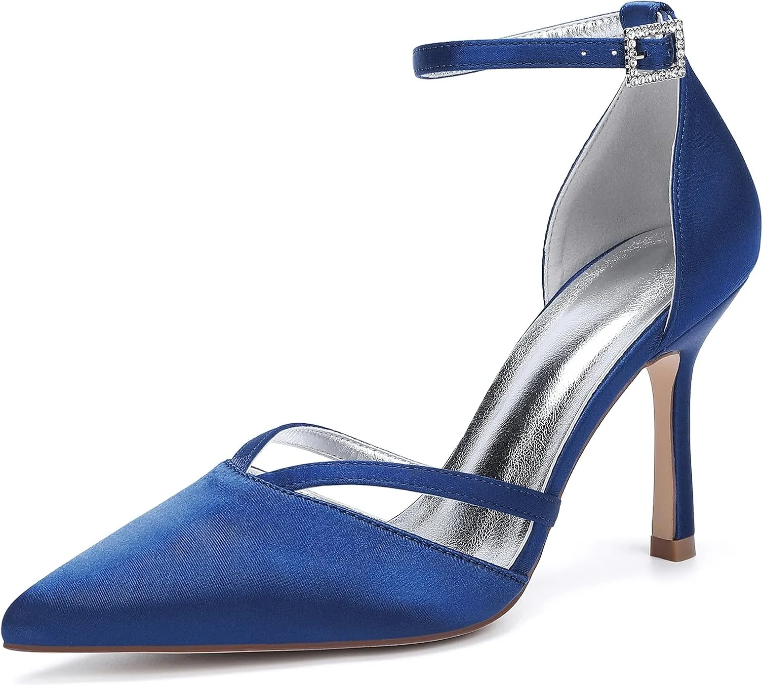Womens Pumps for Bride Shoes Closed Toe Stiletto High Heels Wedding Pointed Toe Shoes Ankle Strap Satin Breathable Pointy Toe Sandals