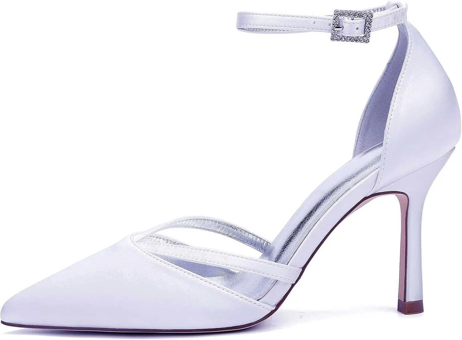 Womens Pumps for Bride Shoes Closed Toe Stiletto High Heels Wedding Pointed Toe Shoes Ankle Strap Satin Breathable Pointy Toe Sandals