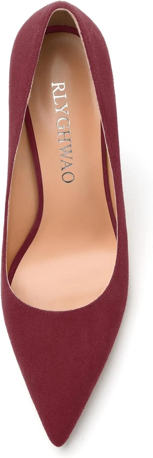 Womens Pumps Pointed Toe Stiletto High Heels Fashion Solid Suede Slip On Shoes for Women