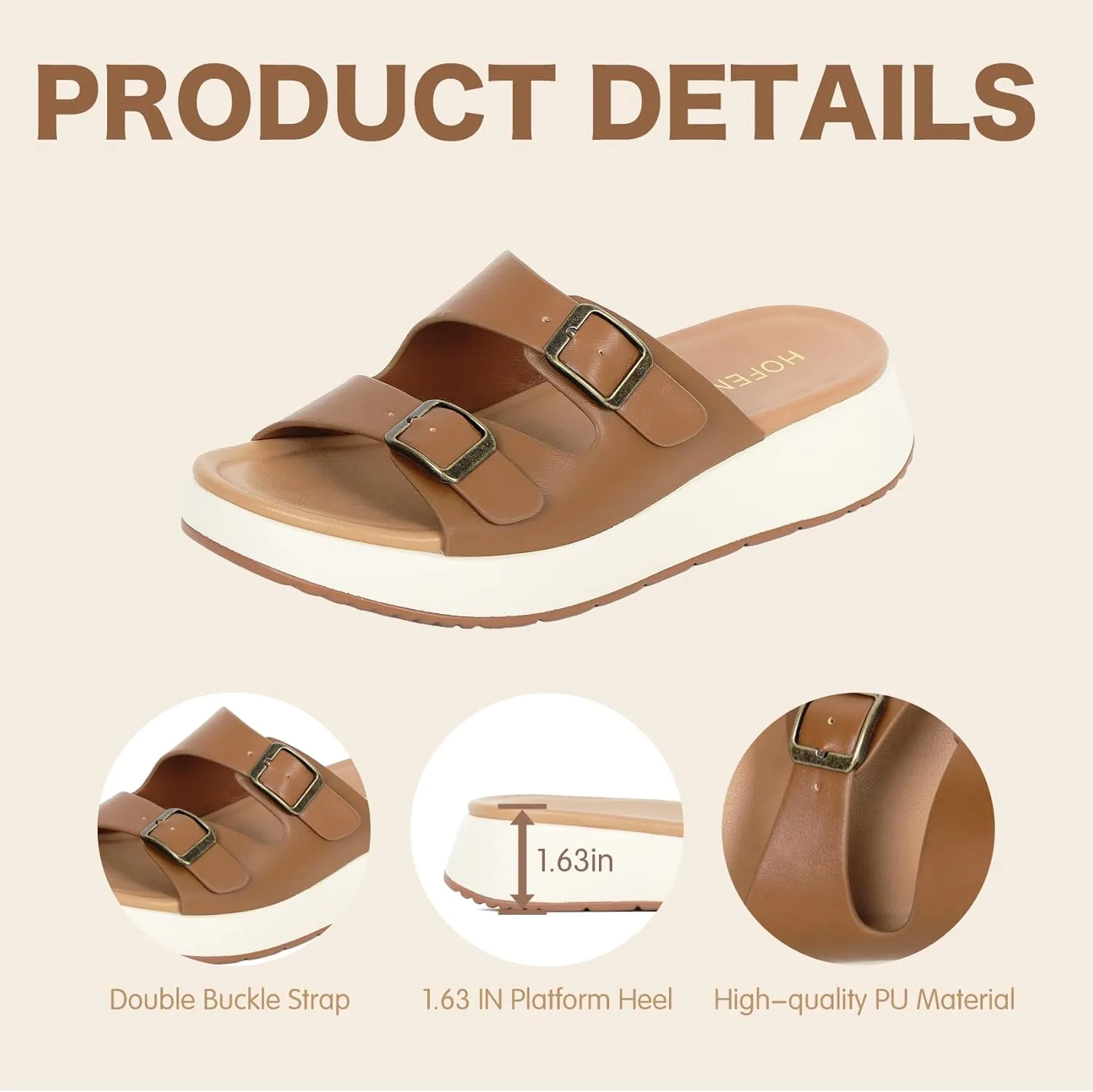 Womens Sandals Platform Double Strap Comfortable Slide for Summer Size 6-11