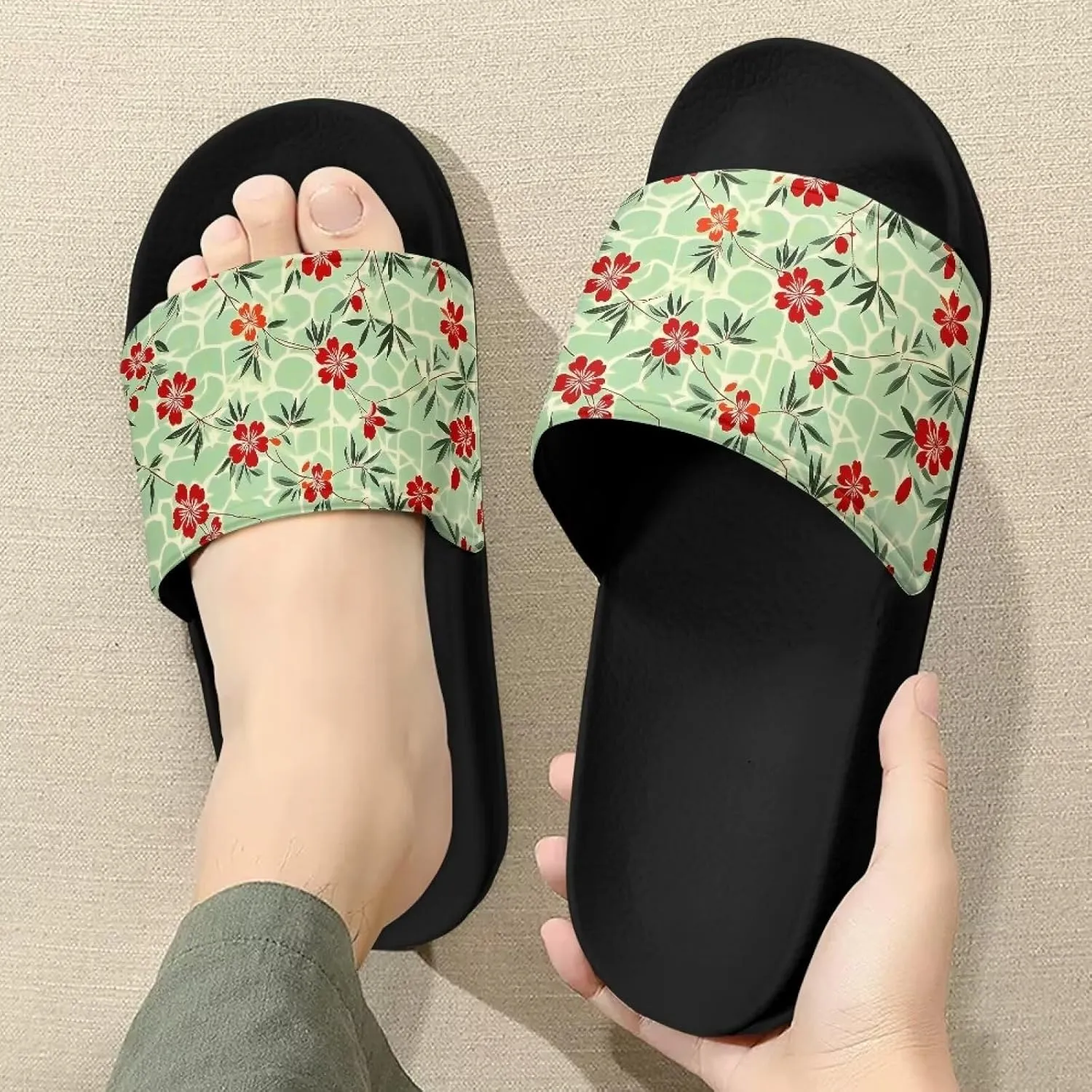 Womens Sandals Water-Resistant Slides Light Soft EVA Rocking Slippers Summer Slide Slippers for Women Indoor Slippers