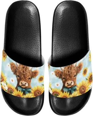 Women's Slide Sandals Soft-Soled Non-Slip Open-Toed Slippers Beach Shoes Wide Design Water-Friendly Black Size 6-13.5
