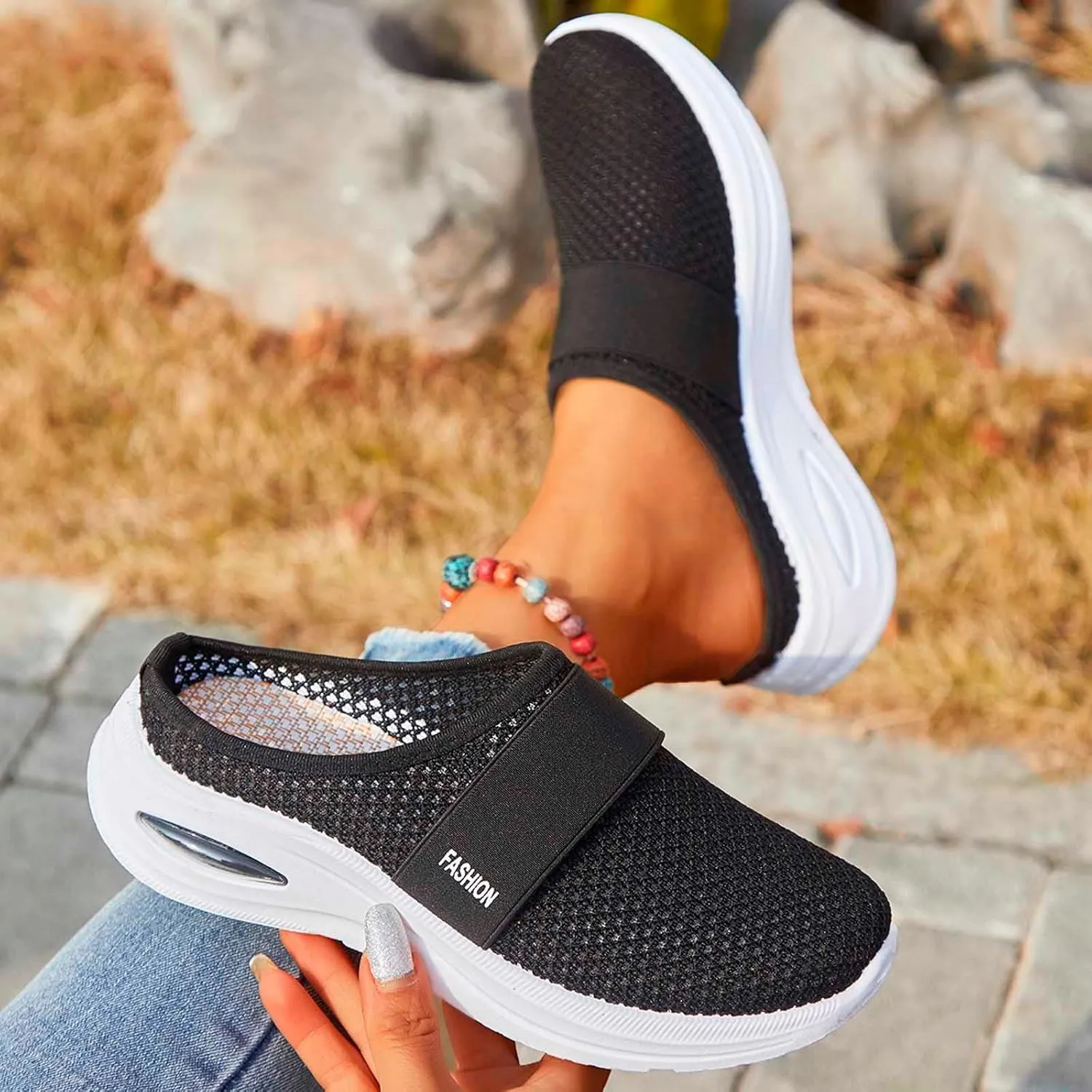 Women's Spring And Summer Fashion Net Cloth Solid Color Covered Toe Slippers Non Slip Comfortable Beach Slippers Slipper Socks for Women Indoor