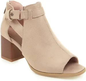 Women's Suede Chunky Heel Fish Mouth Dress Sandals Comfortable Peep Toe Adjustable Ankle Buckle Block Heel Non-Slip Hollow Out Ankle Boot Sandals for Work Wedding Party