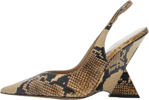 Women's Wedge Heeled Slingback Sandals Closed Pointed Toe Shaped Slope Heels Elastic Ankle Strap Slip On Pumps Ladies Casual Fashion Dress Shoes(6,serpentine)