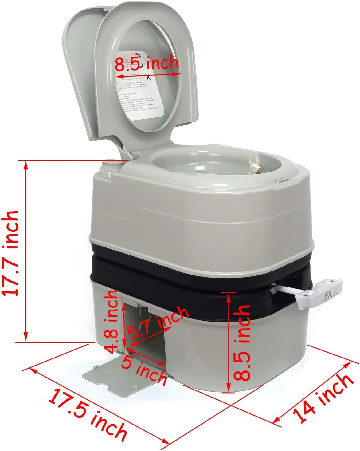 XKMT- Gray 24L Advanced Portable Toilet Flush Camping Travel Outdoor Picnic Piston Pump Commode [P/N: ET-TOILET002-24L]