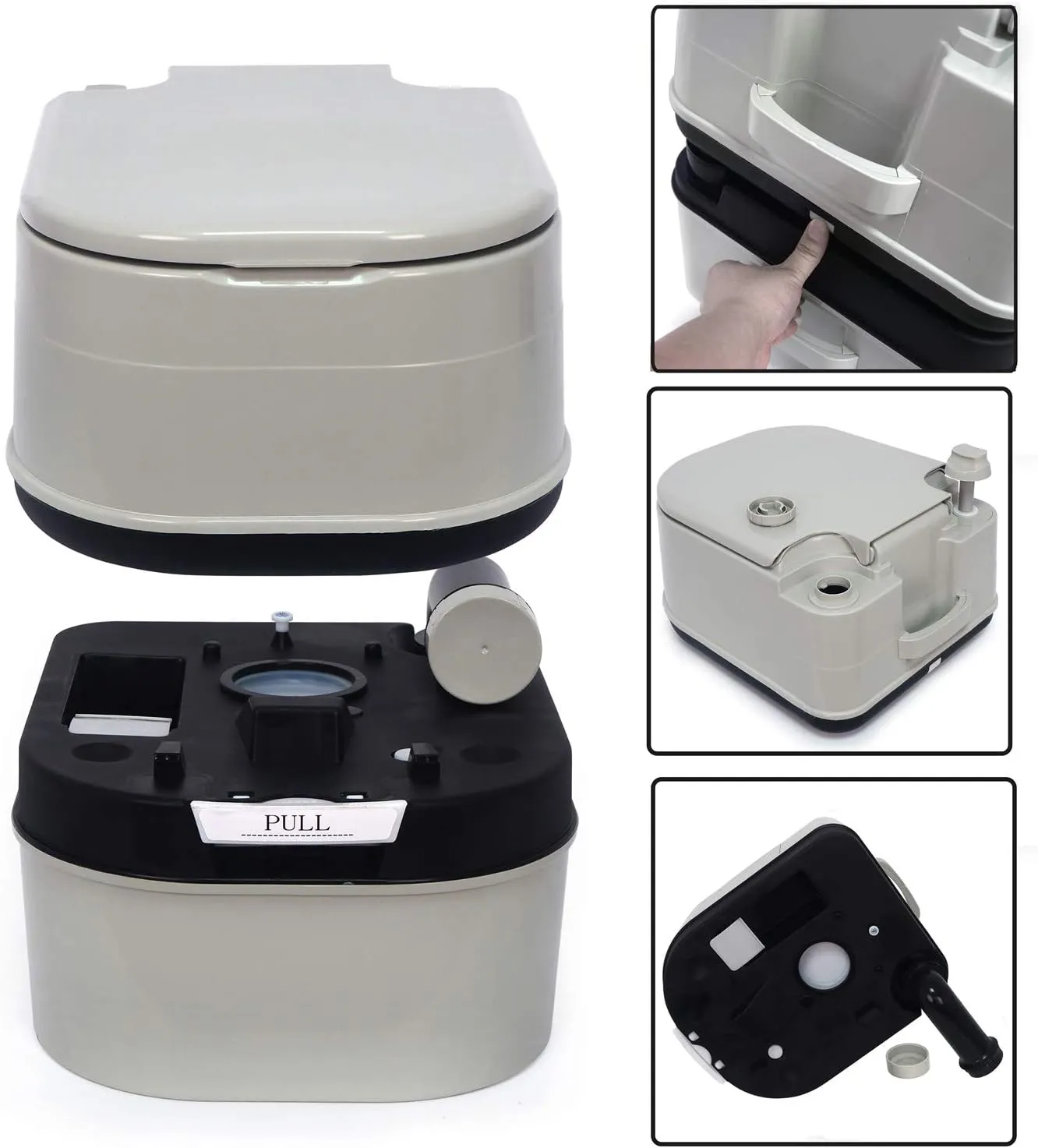 XKMT- Gray 24L Advanced Portable Toilet Flush Camping Travel Outdoor Picnic Piston Pump Commode [P/N: ET-TOILET002-24L]
