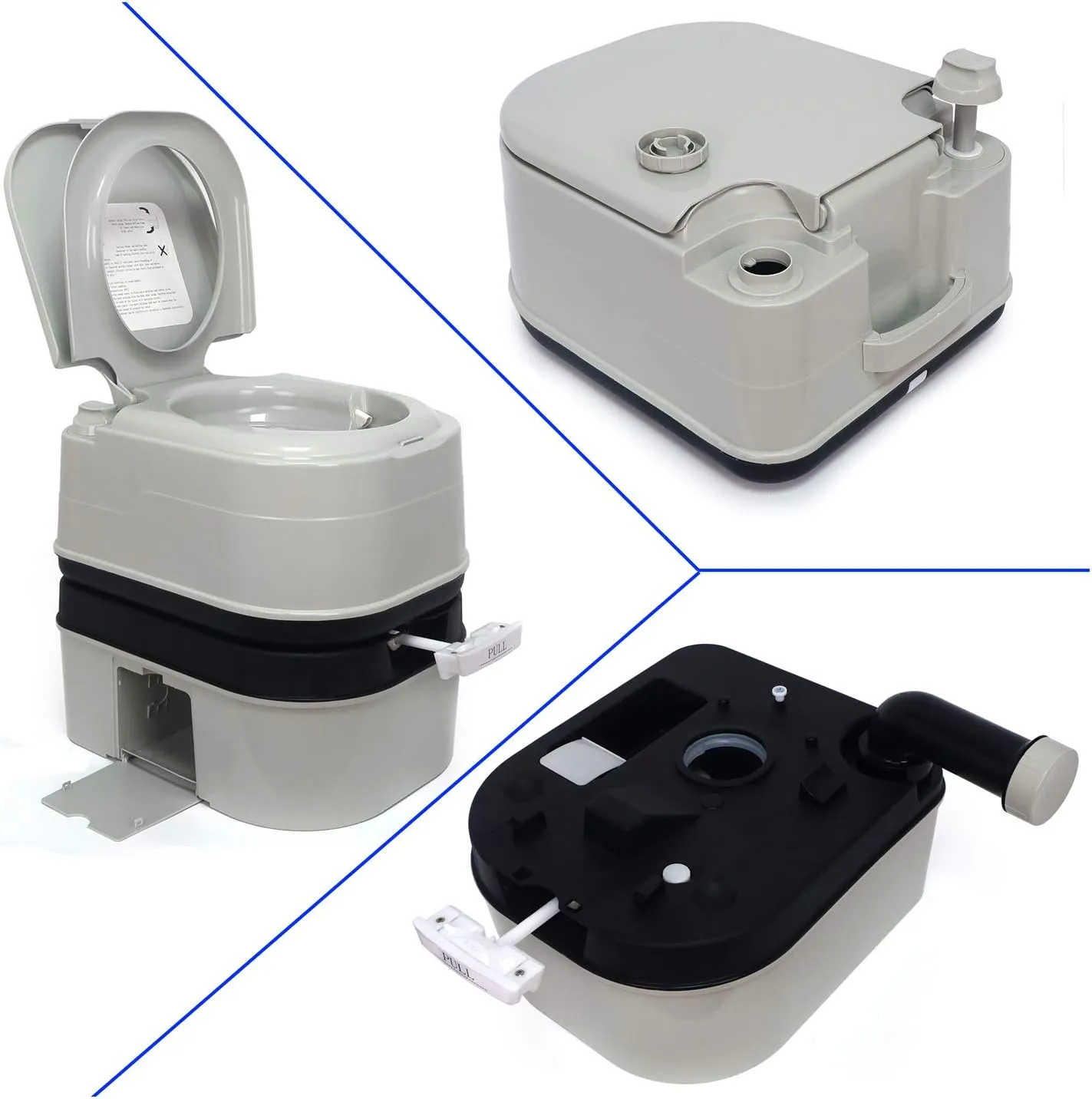 XKMT- Gray 24L Advanced Portable Toilet Flush Camping Travel Outdoor Picnic Piston Pump Commode [P/N: ET-TOILET002-24L]